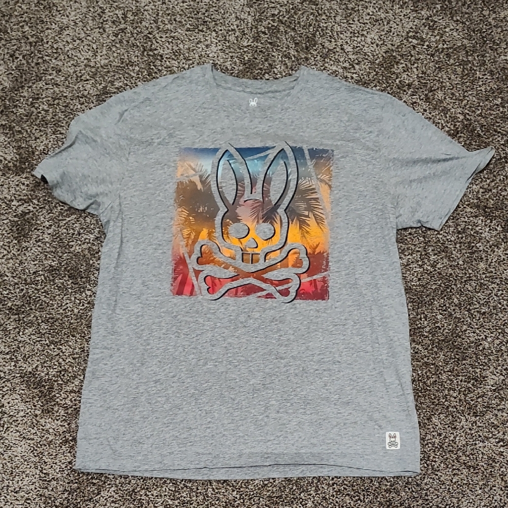 Psycho Bunny Gray Tee with White Logo Print
